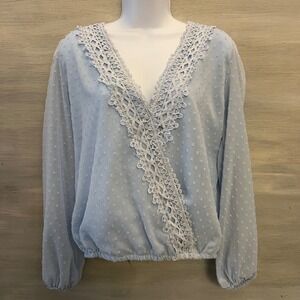 Miss Sparkling Sky Blue Swiss Dot Blouse Size Medium Good Condition